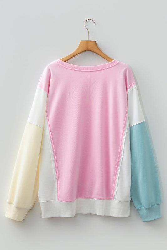 Pink Colorblock Drop-Shoulder Sweatshirt — plus-size sweatshirt, Kothlis