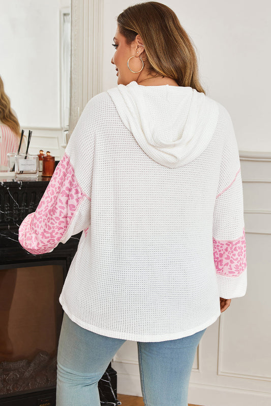 Pink Stripe x Leopard Waffle Hoodie — plus-size sweatshirt, Kothlis