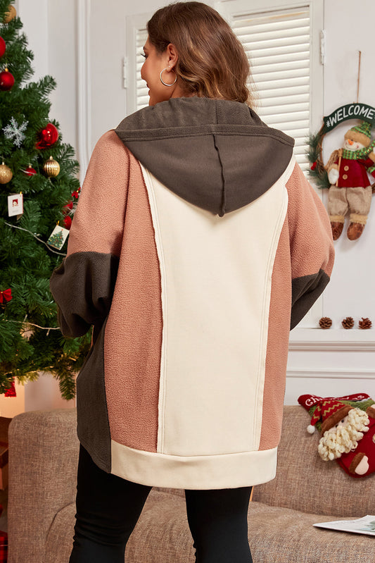 Brown Exposed-Seam Colorblock Hoodie — plus-size sweatshirt, Kothlis