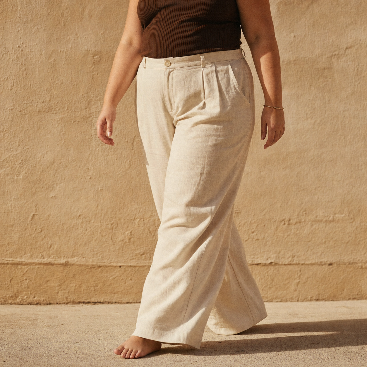Cream linen wide-leg pants - Kothlis Bottoms