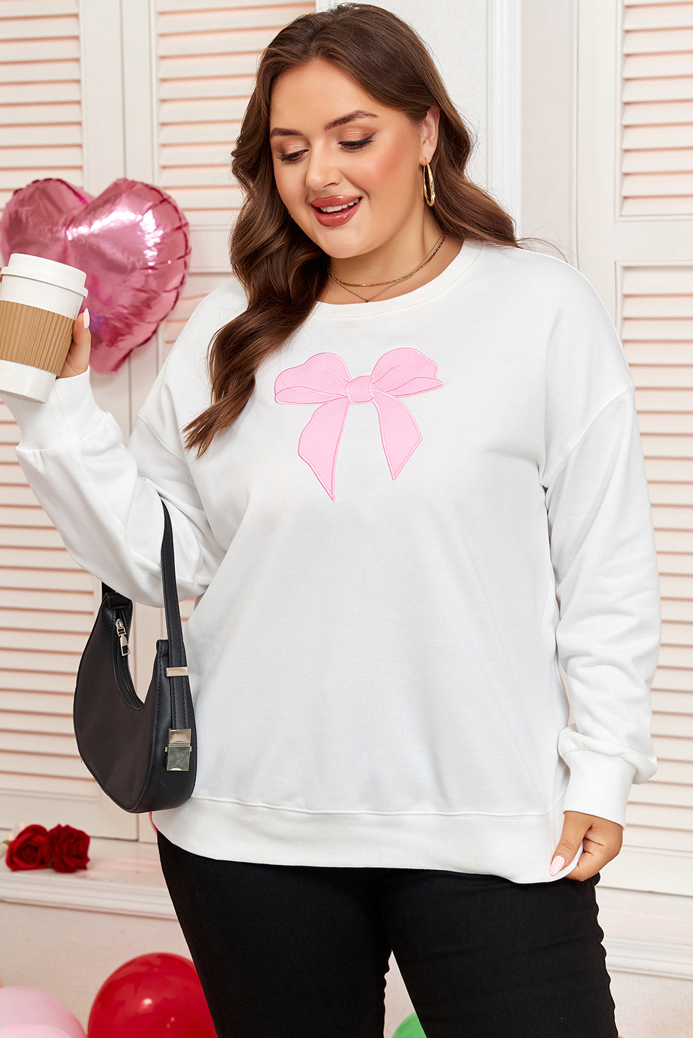 Beige Big-Bow Drop-Shoulder Sweatshirt — plus-size sweatshirt, Kothlis