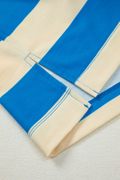 Blue Stripe Floral Drop-Shoulder Pullover — plus-size sweatshirt, Kothlis