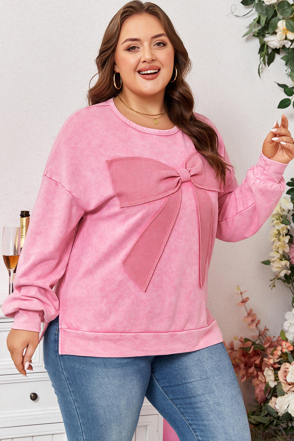 Bonbon Bowknot Waffle Sweatshirt - Mineral Wash — plus-size sweatshirt, Kothlis
