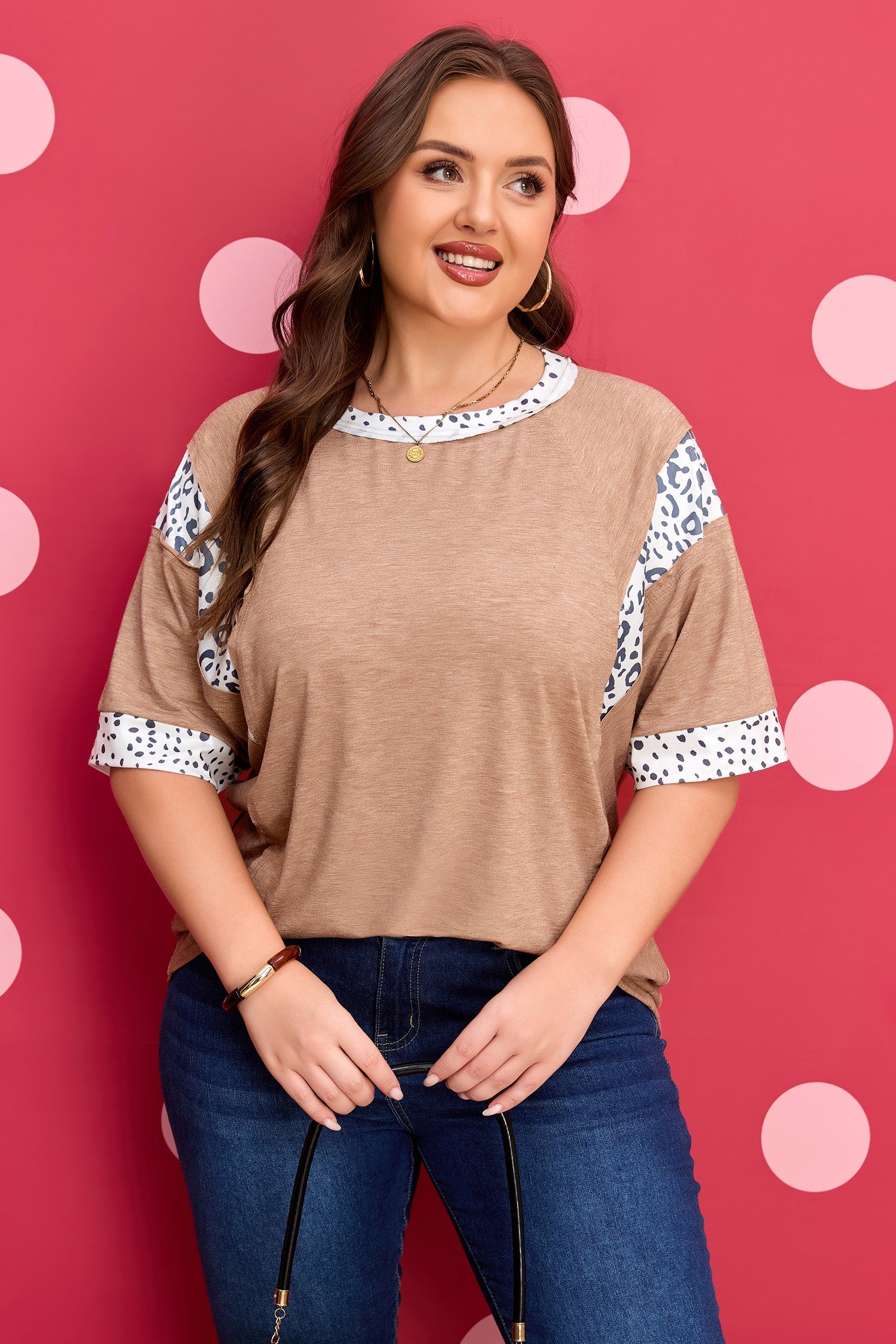Abigail - Colorblock Patchwork Tee in Chestnut — plus-size top, Kothlis
