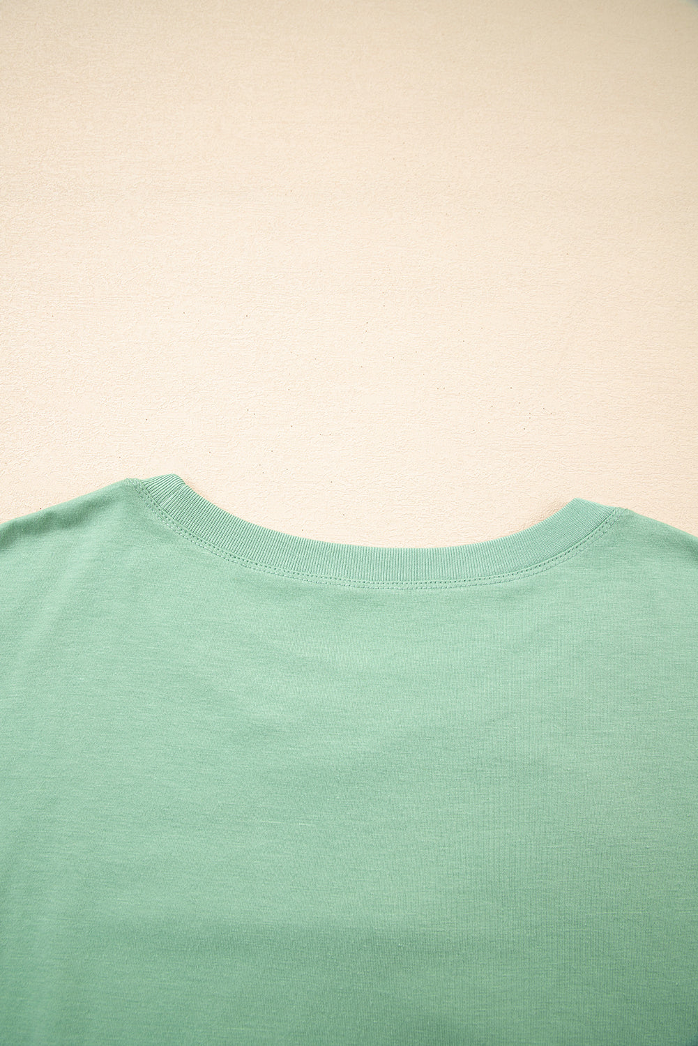 Grass Green Floral Applique Mineral-Wash Top — plus-size long-sleeve top, Kothlis