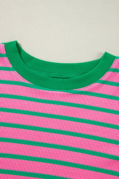 Pink Stripe Waffle Crewneck - Soft Everyday Layer — plus-size sweatshirt, Kothlis