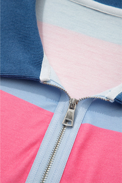Blue Stripe Zip-Up Colorblock Pullover — plus-size sweatshirt, Kothlis