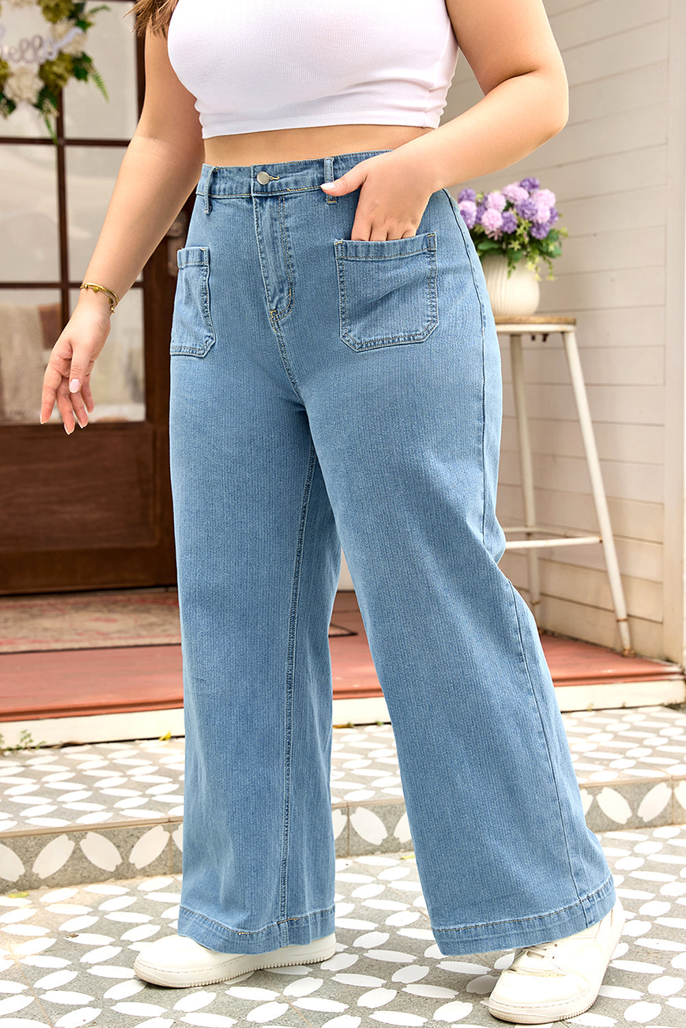 Adelyn - Textured Wide-Leg Jeans in Dusk Blue — plus-size bottoms, Kothlis