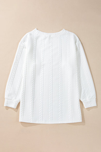 White Cable-Knit Relaxed Sweatshirt — plus-size sweatshirt, Kothlis