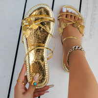 Women's Butterfly Cross-Strap Flat Sandals | PU Casual Summer Slides