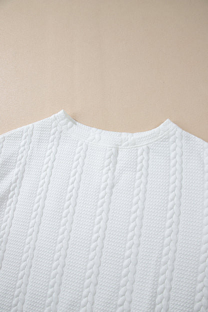 White Cable-Knit Relaxed Sweatshirt — plus-size sweatshirt, Kothlis
