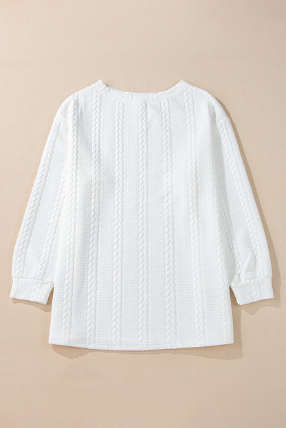 White Cable-Knit Relaxed Sweatshirt — plus-size sweatshirt, Kothlis