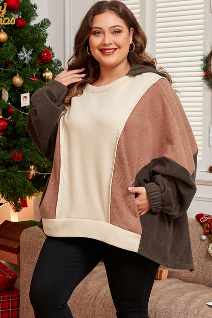 Brown Exposed-Seam Colorblock Hoodie — plus-size sweatshirt, Kothlis