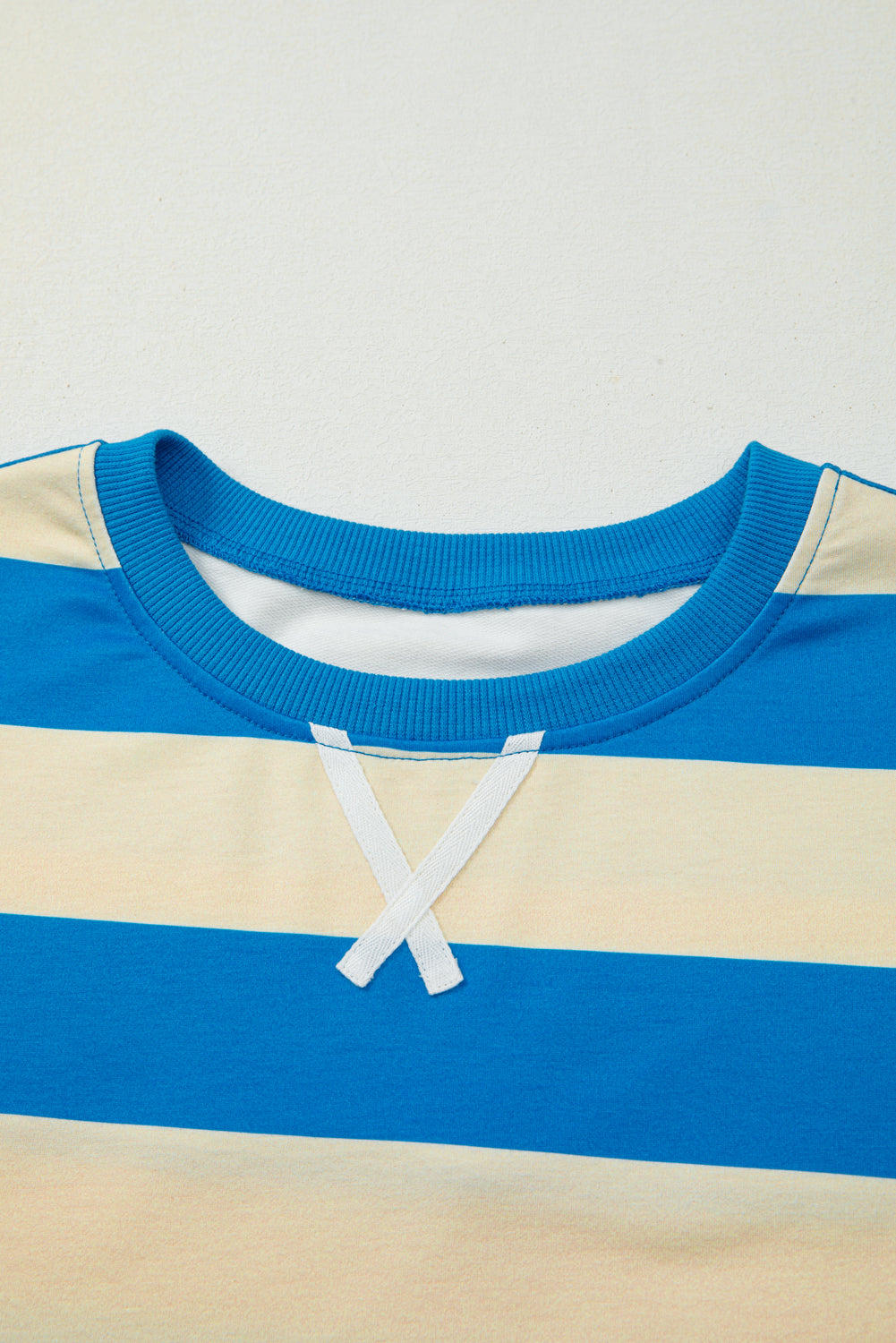 Blue Stripe Floral Drop-Shoulder Pullover — plus-size sweatshirt, Kothlis