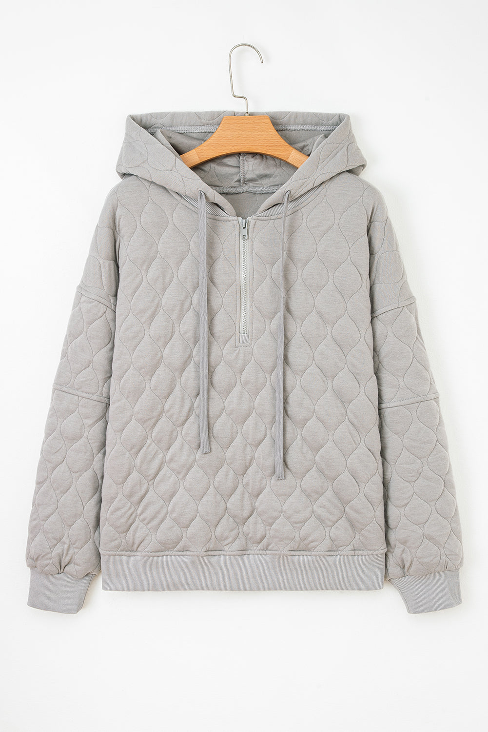 Gray Quilted Quarter-Zip Hoodie — plus-size sweatshirt, Kothlis