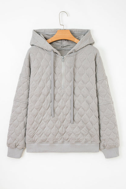 Gray Quilted Quarter-Zip Hoodie — plus-size sweatshirt, Kothlis