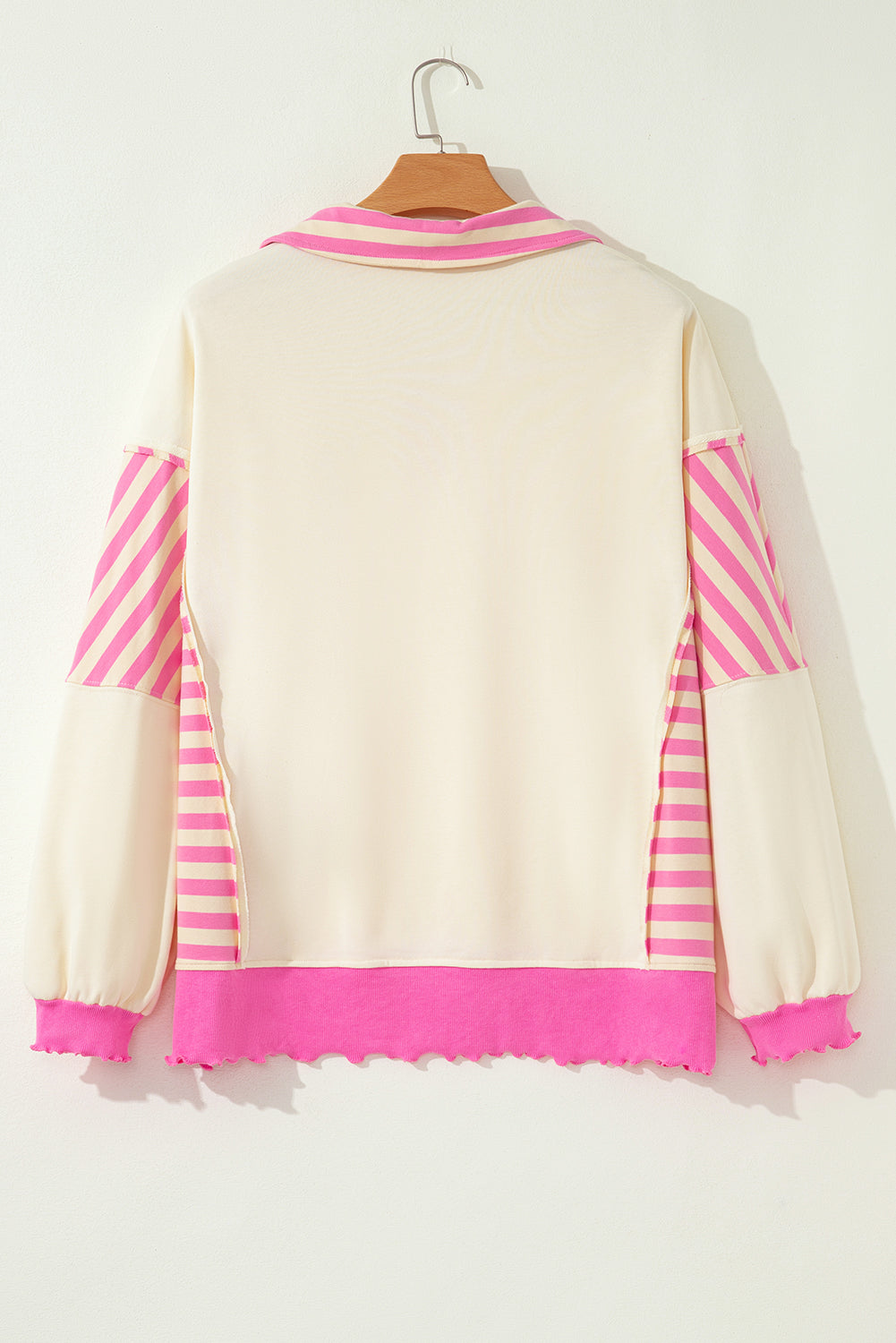 Pink Stripe Polo-Collar Drop-Shoulder Pullover — plus-size sweatshirt, Kothlis