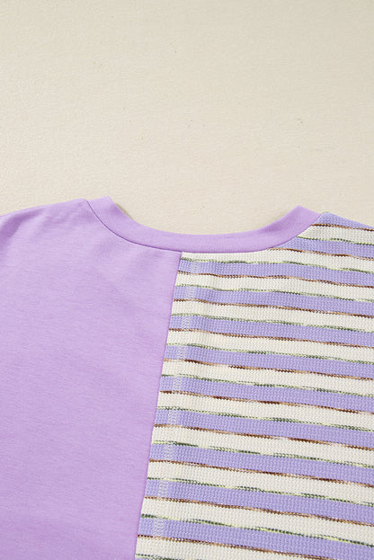Purple Stripe Buttoned Drop-Shoulder Pullover — plus-size long-sleeve top, Kothlis