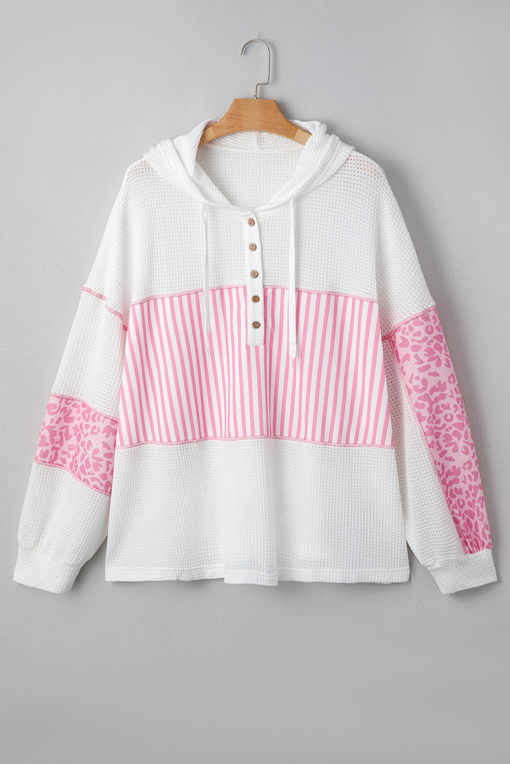 Pink Stripe x Leopard Waffle Hoodie — plus-size sweatshirt, Kothlis