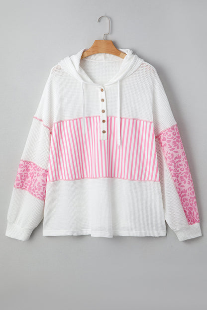Pink Stripe x Leopard Waffle Hoodie — plus-size sweatshirt, Kothlis