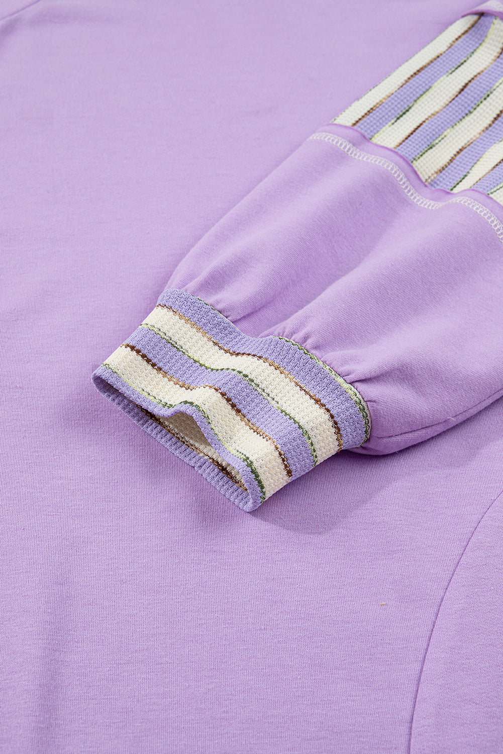 Purple Stripe Buttoned Drop-Shoulder Pullover — plus-size long-sleeve top, Kothlis
