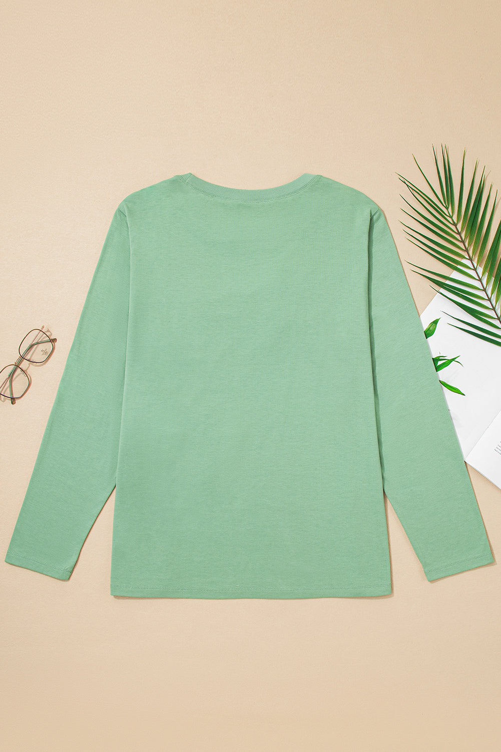 Grass Green Floral Applique Mineral-Wash Top — plus-size long-sleeve top, Kothlis