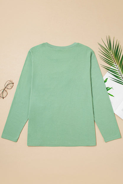 Grass Green Floral Applique Mineral-Wash Top — plus-size long-sleeve top, Kothlis