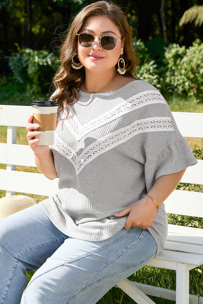Rory - Waffle Top with Lace + Ruffle Sleeve — plus-size top, Kothlis