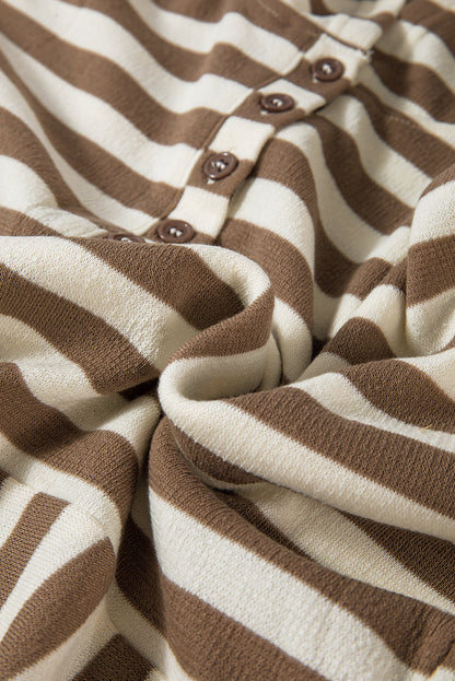 Brown Stripe Quarter-Button Drop-Sleeve Hoodie — plus-size sweatshirt, Kothlis