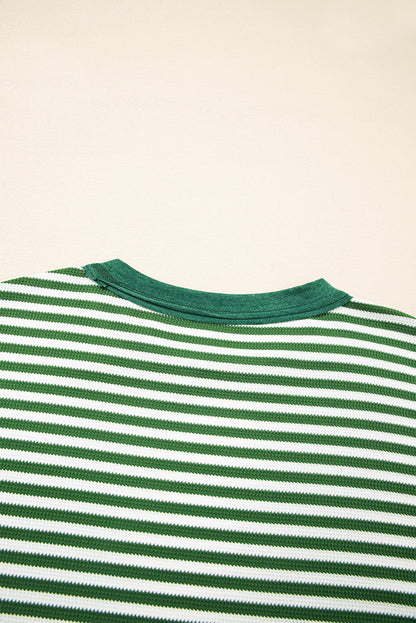 Green Stripe Thermal - Exposed-Seam Patchwork — plus-size long-sleeve top, Kothlis