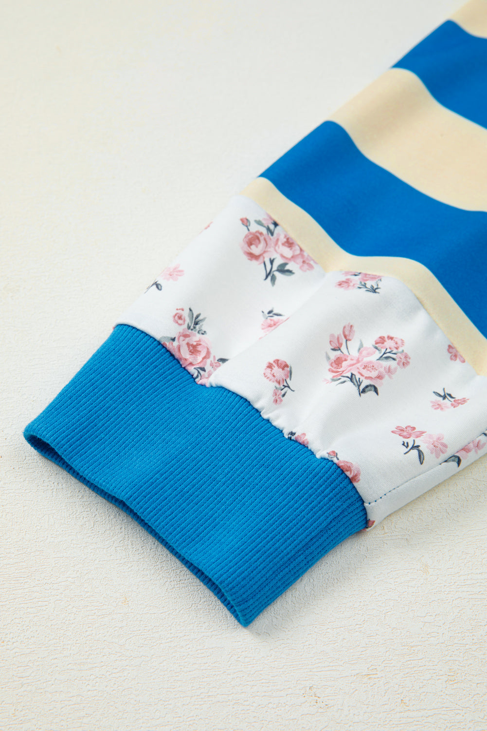 Blue Stripe Floral Drop-Shoulder Pullover — plus-size sweatshirt, Kothlis