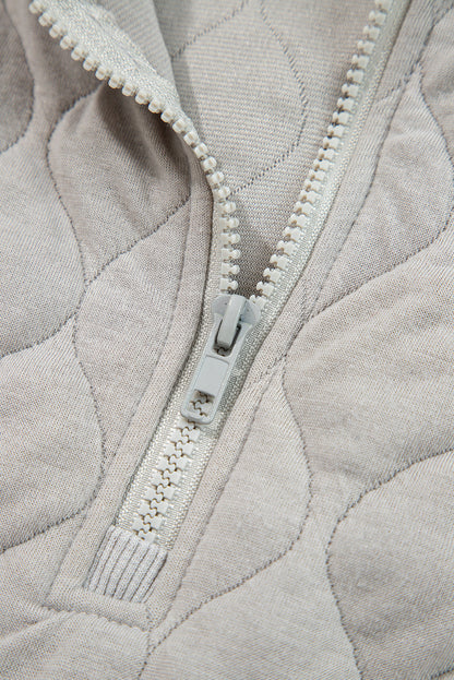 Gray Quilted Quarter-Zip Hoodie — plus-size sweatshirt, Kothlis