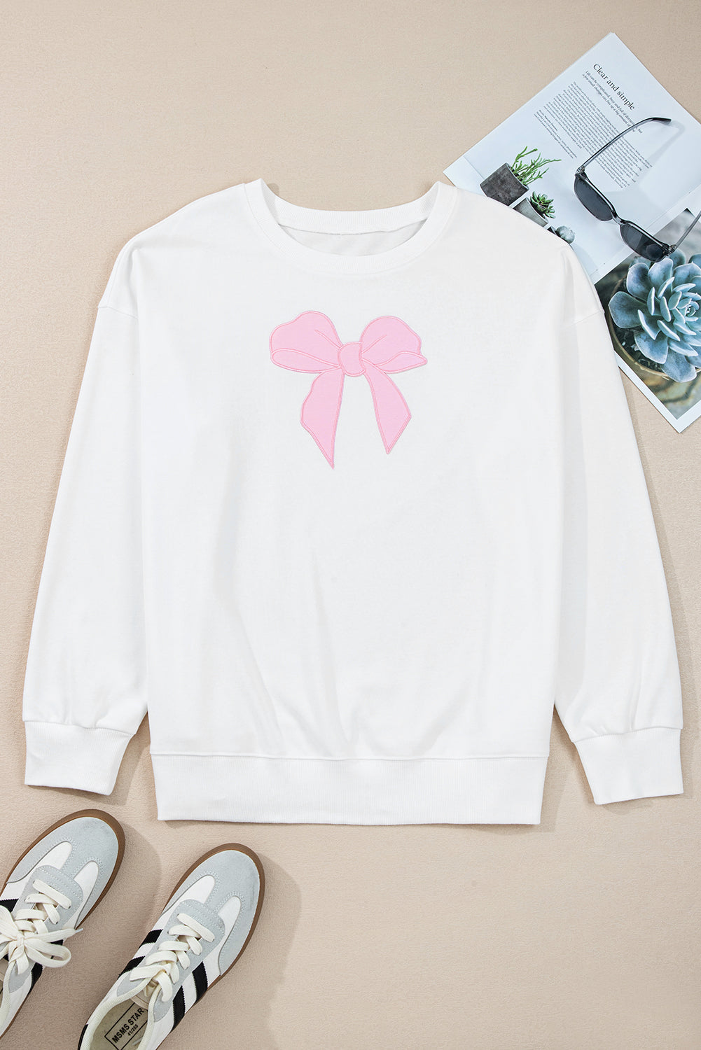 Beige Big-Bow Drop-Shoulder Sweatshirt — plus-size sweatshirt, Kothlis