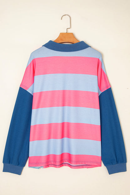 Blue Stripe Zip-Up Colorblock Pullover — plus-size sweatshirt, Kothlis