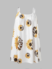 Plus Size Sunflower Print Sleeveless Wrap Dress