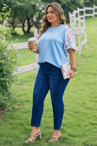 Raelynn Contrast Floral Sleeve PLUS Top