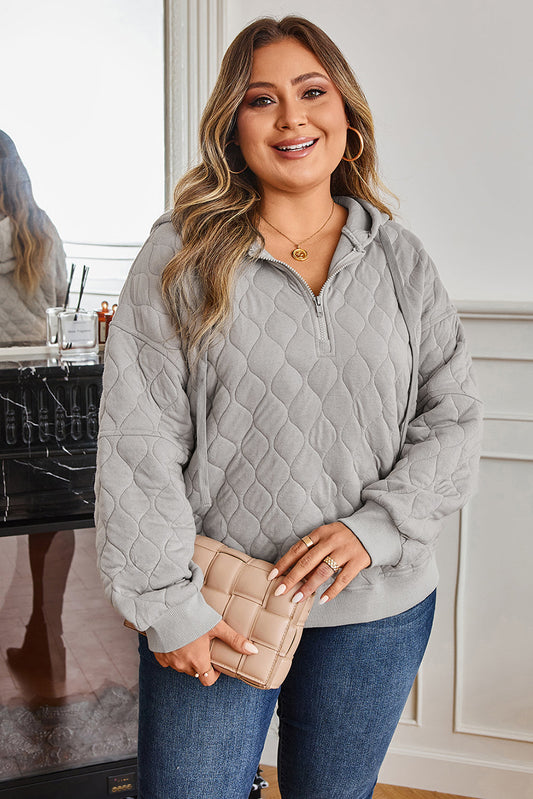 Gray Quilted Quarter-Zip Hoodie, plus size sweatshirt, from Kothlis