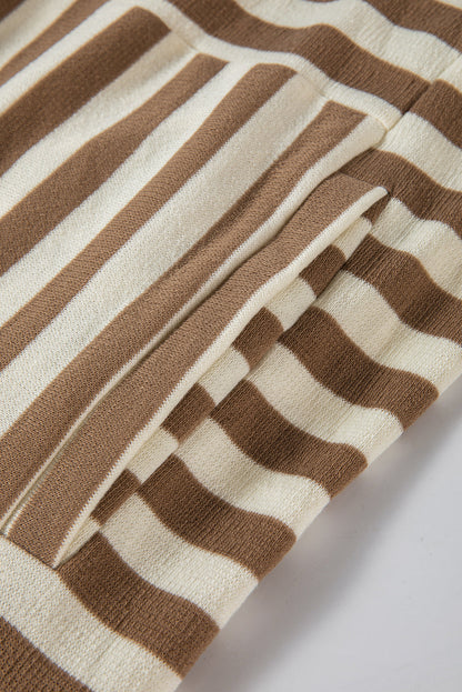 Brown Stripe Quarter-Button Drop-Sleeve Hoodie — plus-size sweatshirt, Kothlis