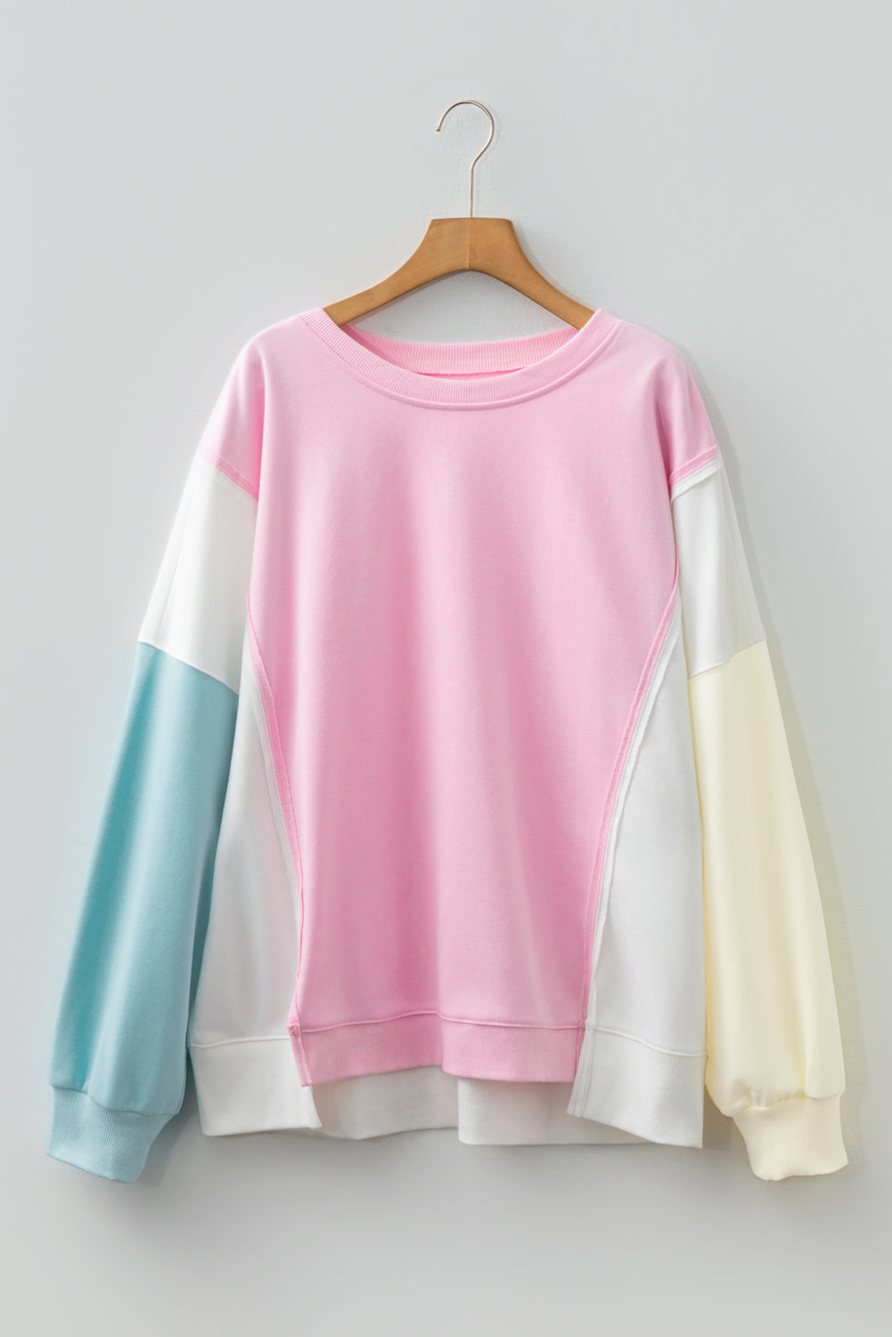 Pink Colorblock Drop-Shoulder Sweatshirt, plus size sweatshirt, from Kothlis