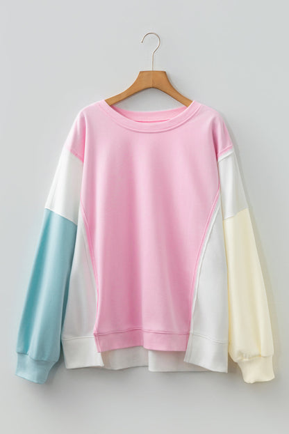 Pink Colorblock Drop-Shoulder Sweatshirt, plus size sweatshirt, from Kothlis