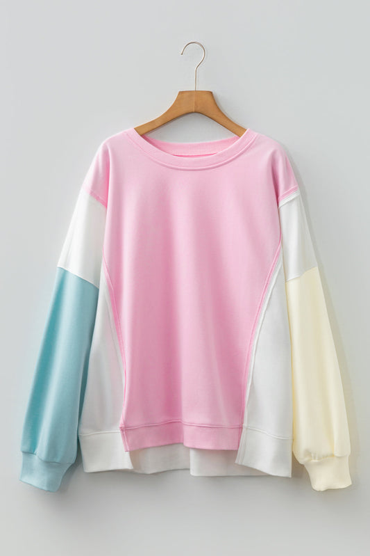 Pink Colorblock Drop-Shoulder Sweatshirt, plus size sweatshirt, from Kothlis