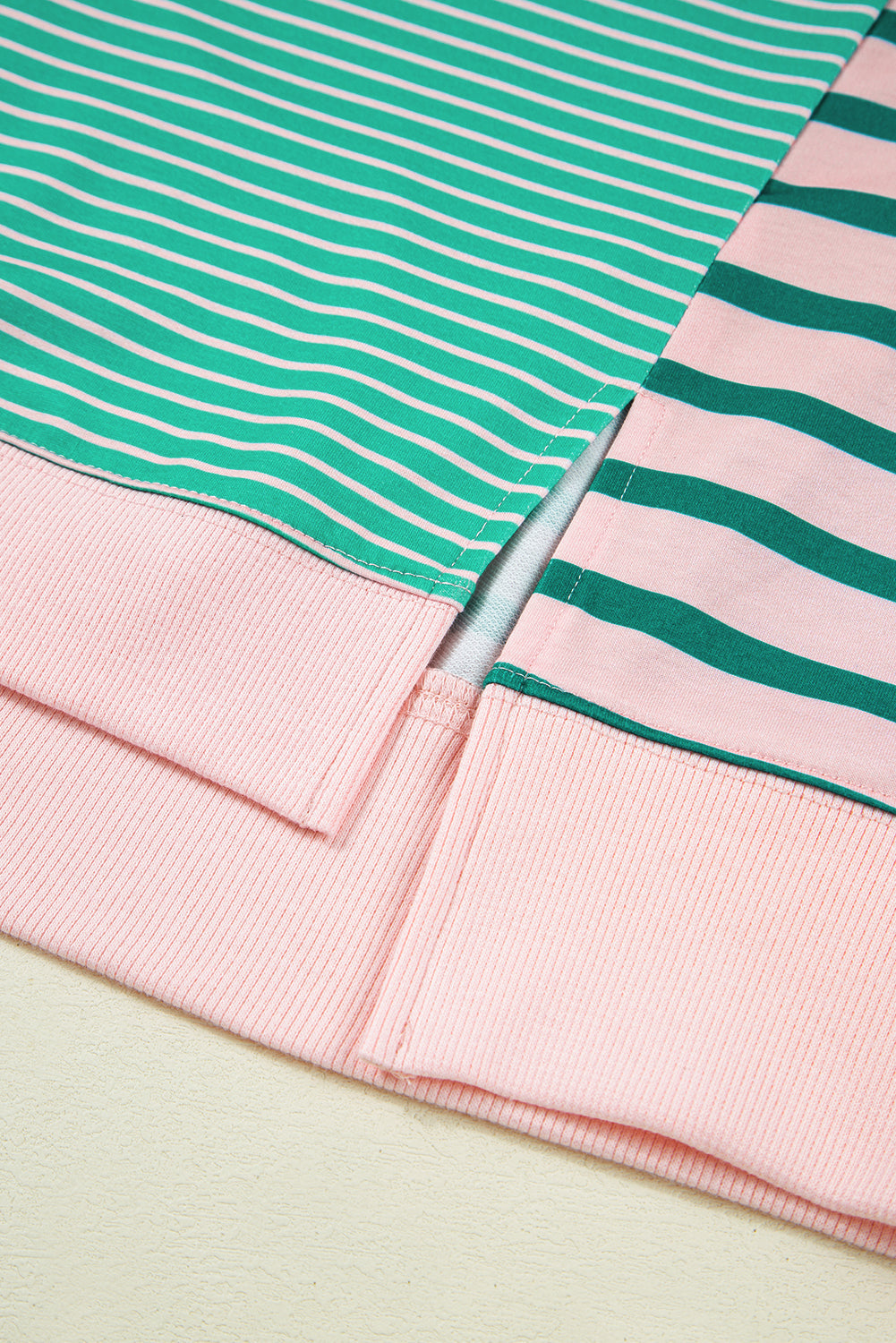 Green Stripe Side-Slit Colorblock Sweatshirt — plus-size sweatshirt, Kothlis