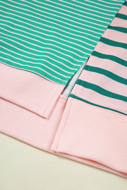 Green Stripe Side-Slit Colorblock Sweatshirt — plus-size sweatshirt, Kothlis