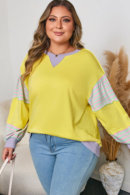 Yellow Stripe Colorblock Crewneck Sweatshirt — plus-size sweatshirt, Kothlis