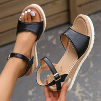 Women's Ankle Buckle Wedge Sandals | PU Fish-Mouth Platform Shoes