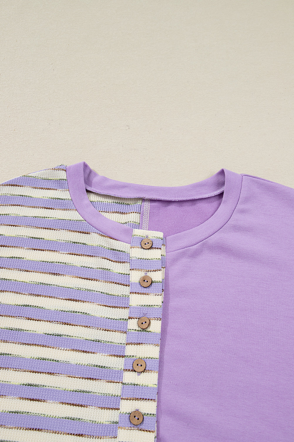 Purple Stripe Buttoned Drop-Shoulder Pullover — plus-size long-sleeve top, Kothlis