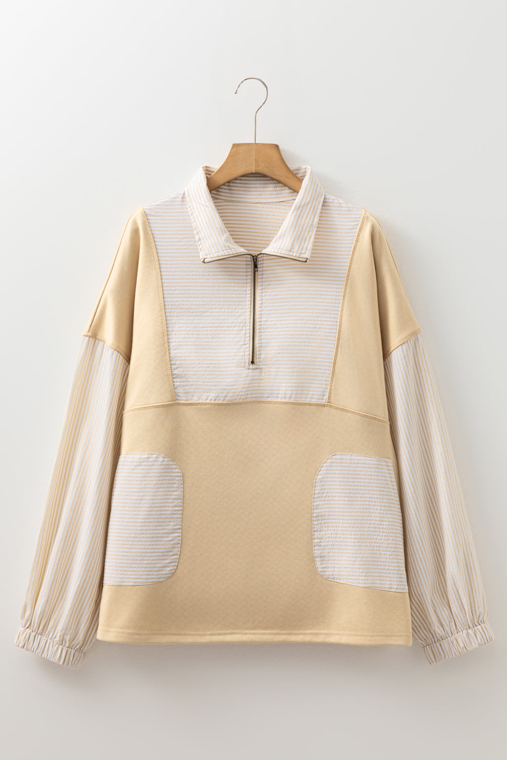 Khaki Stripe Half-Zip - French Terry Comfort — plus-size sweatshirt, Kothlis