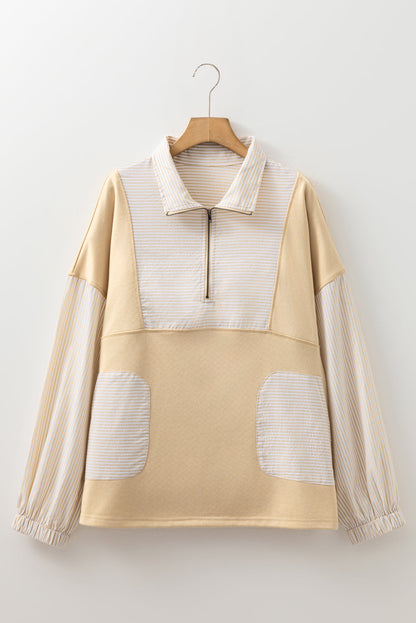 Khaki Stripe Half-Zip - French Terry Comfort — plus-size sweatshirt, Kothlis