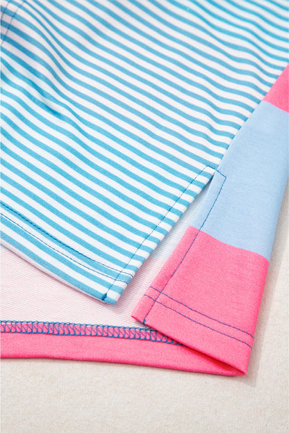 Blue Stripe Zip-Up Colorblock Pullover — plus-size sweatshirt, Kothlis