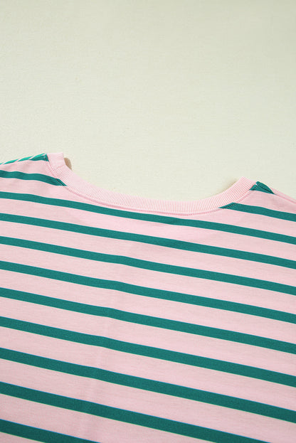 Green Stripe Side-Slit Colorblock Sweatshirt — plus-size sweatshirt, Kothlis